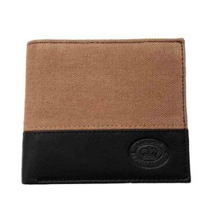London Leathergoods Canvas and Leather RFID Wallet Tan Black Bifold Men's